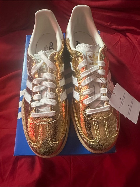 adidas Shoes - Adidas Samba Metallic Gold Low-Top Sneakers with White Stripes BRAND NEW!